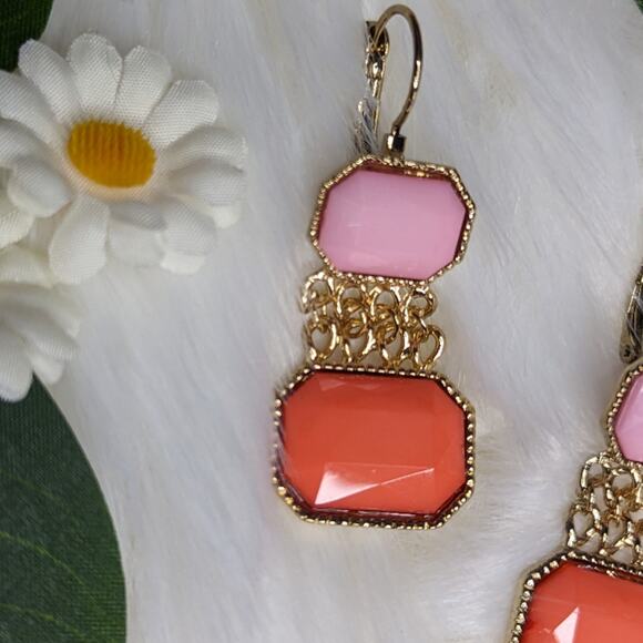 Nwt Chain Link Creamsicle and Pink Earrings - Picture 7 of 8